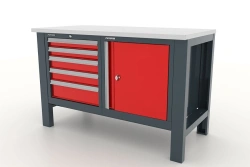11.3105 Workbench "Premium" worktop galvanised plywood 30 mm. Cabinet with door, cabinet with 5 drawers.