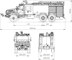 Aerodrome fire fighting vehicle AA-8,0/(30-60) (4320) model 004-UPZ type UR66-01, modification UR66EN, on chassis Ural-4320-6951