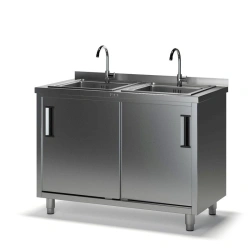 Sink-compartment table SKM-2 with stainless and galvanised steel edge