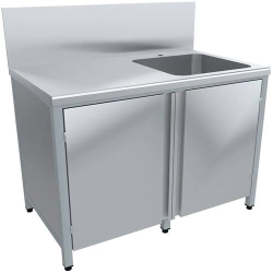 Table cabinet with all-pipe sink with high apron SRO12/7-T+VMots1-500P, right tank arrangement