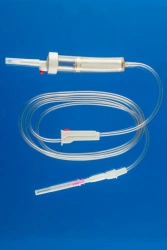 Polymer device for transfusion of blood, blood substitutes and infusion solutions of single use, sterile PC 23-