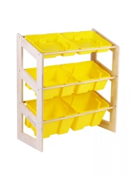 Slanting shelving unit 1080x6 containers / yellow / storage system Toy Library