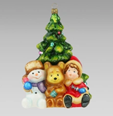 Handmade glass Christmas tree toy "Three of us sitting under a Christmas tree"
