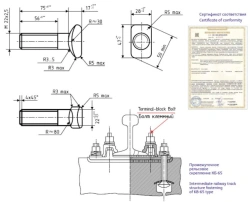 Terminal bolts for railway track fastenings GOST 16016-2014, OST 32.161-2000, sizes M22x75 and M22x67