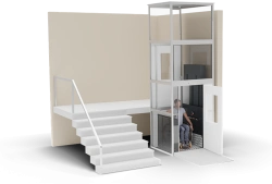 Lift platform for disabled people and other low mobility groups with vertical movement with shaft fence