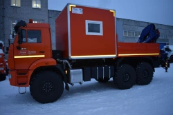Special van with CMU produced by INMAN JSC on KAMAZ 43118-A5, 43118-50, 43118-RR, 43118-RS chassis. GIRD brand