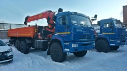 Special purpose vehicle with KMA type hydraulic loading crane on the basis of KAMAZ 43118 and its modifications 41K33G-LA