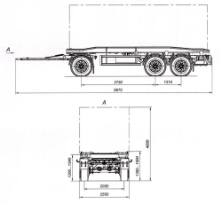 Three-axle container trailer 8465-13 with CEYLAN AS-1210-225-ST-OV axles with carrying capacity of 12 tonnes.