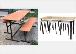 Set for dining room (Table+2 benches; Table+6 stools) on metal frame