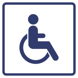 Accessibility sign for wheelchair users (tactile-visual pictogram).