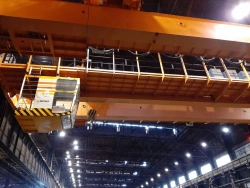 Double girder electric overhead travelling crane with special hook lifting capacity of 10 tonnes, crane index: KM-SK-10-A5-25,5-