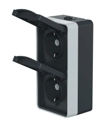 CADUCEUS ALING Protecta Double socket for open wiring with earthing with plastic base with vertical cover