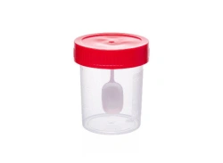 Polymer container with lid and spoon for biological material, 60 ml, sterile