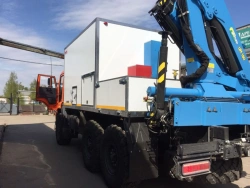 Special purpose vehicle with MKMA type hydraulic loading crane on the basis of KAMAZ 43118 and its modifications 41K06N-UG