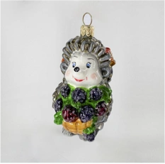 Handmade glass Christmas tree toy "Hedgehog with berries"