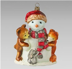 Handmade glass Christmas tree toy "Animals making a snowman"
