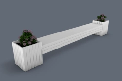 Straight bench with 2 cachepots 3 m