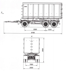 Three-axle dump scrap wagon trailer 8596-03 with axles HJD13Y30S18-1840T16-060 with carrying capacity 12 tonnes