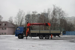 Special purpose vehicle with KMA type hydraulic loading crane on the basis of KAMAZ 65117 and its modifications 64K12N-UE
