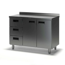 Table pedestal SKDZ-2 with doors and drawers (stainless and galvanised steel), with edge