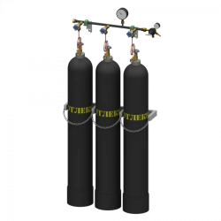 Carbon dioxide discharge ramp for three cylinders with spoon RRU-3-L