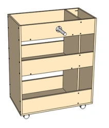 Wooden furniture for preschool institutions: Mobile trolley for storing sports equipment