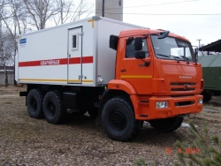 Workshop truck (GPA, AMG, PNU, PARM, MAVR, ANRP, PKSR, ARS, PSM, AROK, AOP, PPUA, UMP, MTO-AM, MTO) model 574221 on KAM chassis.