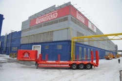 Semitrailer Politrans 94163-050. Wheel axle "Plant" 1202-2410002. Tyre 12.00R20. In version: platform with straight load area.