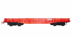 Universal flat wagon for carriage of wheeled and tracked machines, piece, timber, loose and other cargoes model 13-1266