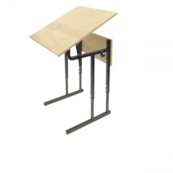 Single-seat adjustable pupil's table with adjustable slope of the table top