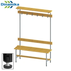 Locker room cloakroom bench with coat rack with top shelf (made of wood/plywood)