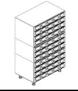 Catalogue cupboard, 3-module, 55 drawers (5x11), on supports h110mm