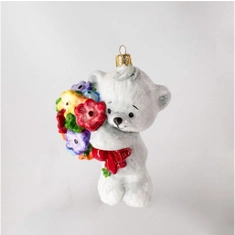 Handmade glass Christmas tree toy "Bear with bouquet"