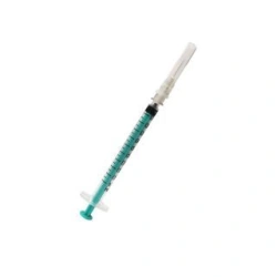 Single-use three-detail sterile injecting syringe with "Luer" tip, 1 ml capacity with injection needle