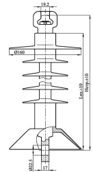 Suspension rod insulator with ribbed shell made of organosilicon rubber PSPKr 70-25/1,3-E-GU-2