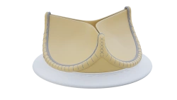 Xenopericardial biological canned heart valve prosthesis mounted on flexible support frame "UniLine" according to TU 9444-01-01-