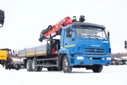 Special purpose vehicle with hydraulic loading crane of MKMA type on the basis of KAMAZ 43118 and its modifications 41K35N-UP