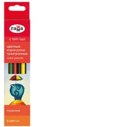 Coloured pencils Gamma "Cartoons", 06 colours, three-edged, sharpened, cardboard pack, Europodweight