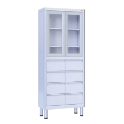 ??-02-"???" (???-6653.12) Two-section medical cabinet, two-leaf, made of aluminium profile and stainless steel, with glass