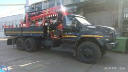 Special purpose vehicle with hydraulic loading crane of KMA type on the basis of URAL 4320 and its modifications U0K03N-4Z152