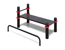 Bench with leg rest and bar
