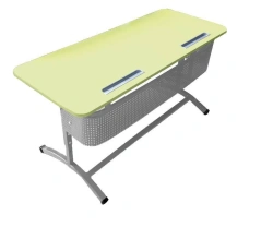 Double student table on metal frame type II adjustable with adjustable table top angle