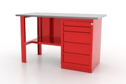 01.105L-G Single-desk workbench, 5-drawer cabinet, galvanised worktop