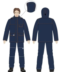 Women's jacket for protection against thermal risks of electric arc, against water, including unfavourable weather conditions.