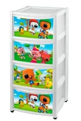4313309; Children's chest of drawers on wheels with drawers with decor "MI-MI-MISHKI" 4 drawers (white)