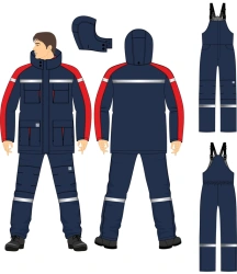 Men's suit for protection against thermal risks of electric arc, low temperatures, general industrial pollution and mechanically