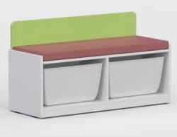 Sofa-box for toys "Nevaliashki". Size (w x d x h): 950 x 350 x 536mm. (basins are green or white). (Furniture for kindergartens