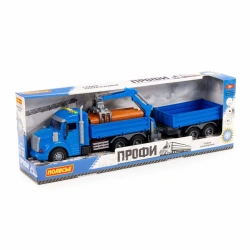 "Profi", flatbed car with manipulator and inertial trailer (with light and sound) (blue) (in a box), Article 96159, Item 96159