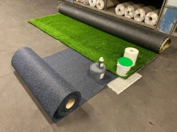 Set of artificial surface of sports ground, consisting of rubber surface "REGUMOND", adhesive, polymer module, glue, polymer mod