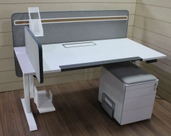 Ergonomic desk (working, with drawer, with cable channels, with separating screens, with system unit holder, liftable) oh